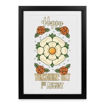 Joyeuse Journée du Yorkshire 1er août Symbole du Yorkshire - Affiche encadrée (27 × 37 cm) - noir - Devant
