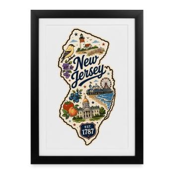 New Jersey Garden State Vintage Travel Sticker - Framed poster (27 × 37 cm) - black - Front