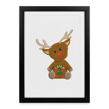 Niedlicher Rentier Weihnachtsmotiv - Gerahmtes Poster (27 × 37 cm) - Schwarz - Vorne