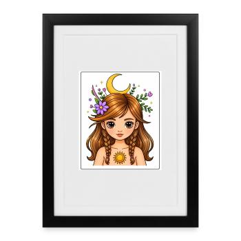 Lunar girl with flowers and sun - Framed poster (27 × 37 cm) - black - Front