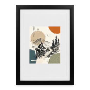 Biker on mountain road - Framed poster (27 × 37 cm) - black - Front