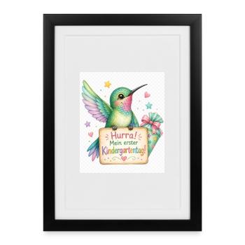 Hurra: Erster Kindergartenstart - Gerahmtes Poster (27 × 37 cm) - Schwarz - Vorne