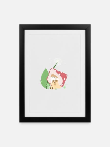 fille champignon en couleur - Affiche encadrée (27 × 37 cm) - noir