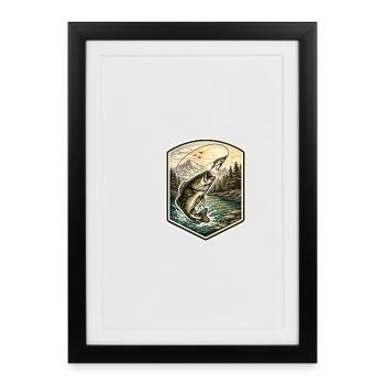 Fish jump at the mountain lake - Framed poster (27 × 37 cm) - black - Front