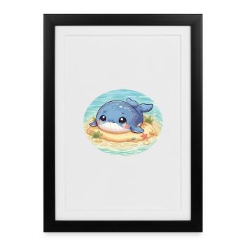 Baleine sur un banc de sable en mer - Affiche encadrée (27 × 37 cm) - noir - Devant