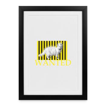 Chat punk recherché sur des rayures jaunes - Affiche encadrée (27 × 37 cm) - noir - Devant