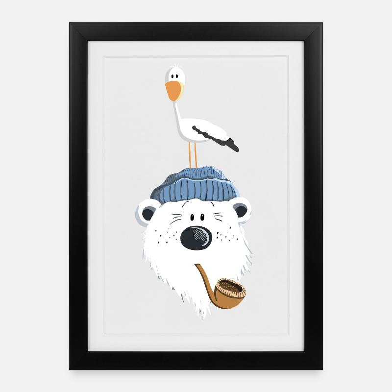 Bär mit Möwe - Gerahmtes Poster (27 × 37 cm) - Schwarz