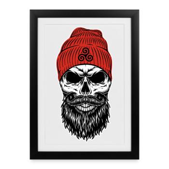 Bonnet Rouge Tête de mort avec Triskell - Affiche encadrée (27 × 37 cm) - noir - Devant