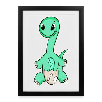 Dinosaures avec bébés dinosaures - Affiche encadrée (27 × 37 cm) - noir - Devant