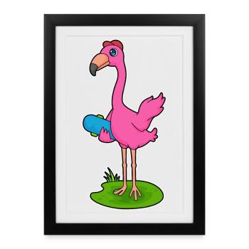Flamingo Skater Skateboard - Affiche encadrée (27 × 37 cm) - noir - Devant