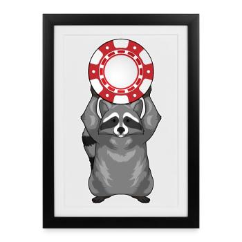 Raccoon Poker Jetons de poker - Affiche encadrée (27 × 37 cm) - noir - Devant