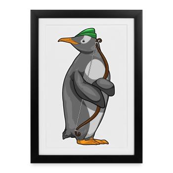 Pinguin Bogenschütze Bogen - Gerahmtes Poster (27 × 37 cm) - Schwarz - Vorne