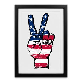 Symbole de victoire de la paix du drapeau des États-Unis utilisé - Affiche encadrée (27 × 37 cm) - noir - Devant