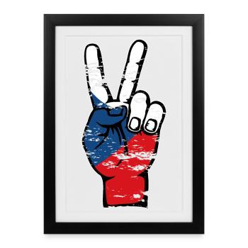 Drapeau de la République tchèque Paix Victoire Symbole utilisé - Affiche encadrée (27 × 37 cm) - noir - Devant