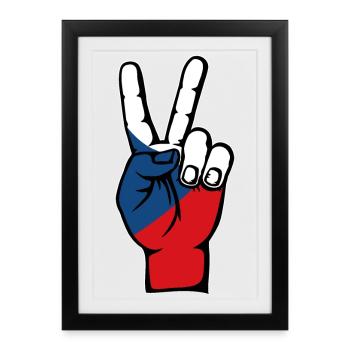 Drapeau de la République tchèque Symbole de la victoire de la paix - Affiche encadrée (27 × 37 cm) - noir - Devant