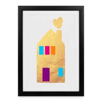 Maison Or Fenêtre Coeurs Maison Maison Hygge - Affiche encadrée (27 × 37 cm) - noir - Devant