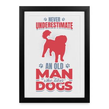 Vieil homme qui aime les chiens - Affiche encadrée (27 × 37 cm) - noir - Devant