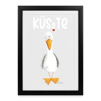 Seagull Vacances Côte de la mer Côte de la mer du Nord - Affiche encadrée (27 × 37 cm) - noir - Devant