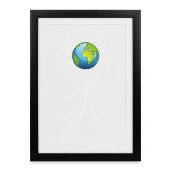 Planète Terre et fleur de tournesol blanche - Affiche encadrée (27 × 37 cm) - noir - Devant