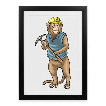 Monkey Miner Pioche Exploitation minière - Affiche encadrée (27 × 37 cm) - noir - Devant