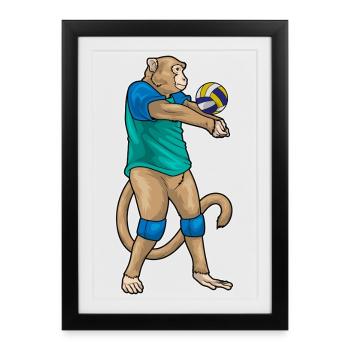 Monkey Joueur de volley-ball Volley-ball - Affiche encadrée (27 × 37 cm) - noir - Devant