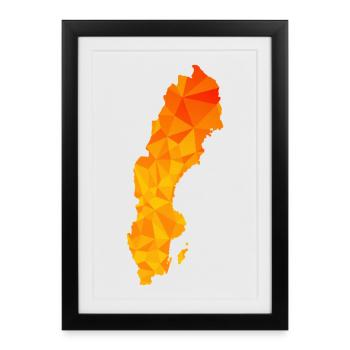 Suède - Sverige - Suède - abstrait - carte - Affiche encadrée (27 × 37 cm) - noir - Devant