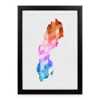Suède - Sverige - Suède - abstrait - carte - Affiche encadrée (27 × 37 cm) - noir - Devant