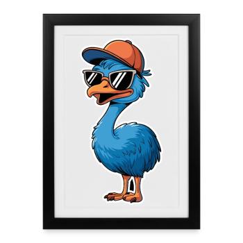 Bouquet bleu frais avec lunettes de soleil et casquette - Affiche encadrée (27 × 37 cm) - noir - Devant