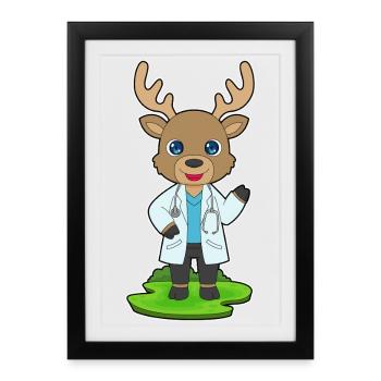 Stéthoscope Reindeer Doctor - Affiche encadrée (27 × 37 cm) - noir - Devant