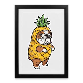 Bouledogue avec ananas Comic Shirt cadeau - Affiche encadrée (27 × 37 cm) - noir - Devant