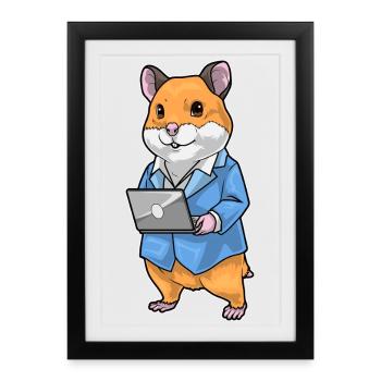 Hamster Secretary Laptop Office - Framed poster (27 × 37 cm) - black - Front