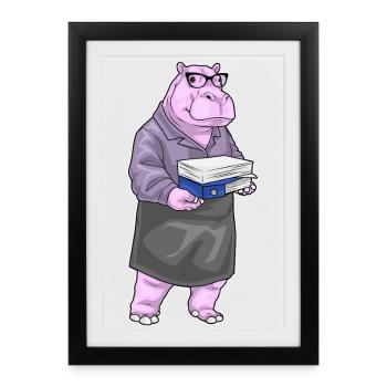 Hippopotamus Secretary Paper Stack Office - Framed poster (27 × 37 cm) - black - Front