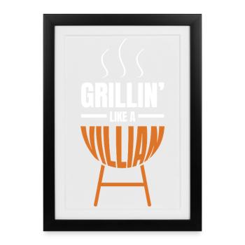 Grillin Like a Villain BBQ Cookout Art - Framed poster (27 × 37 cm) - black - Front