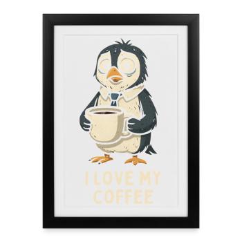 Coffee penguin loves coffee - Framed poster (27 × 37 cm) - black - Front