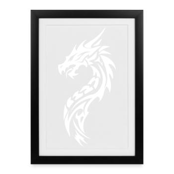 Tribal Dragon Silhouette - Affiche encadrée (27 × 37 cm) - noir - Devant