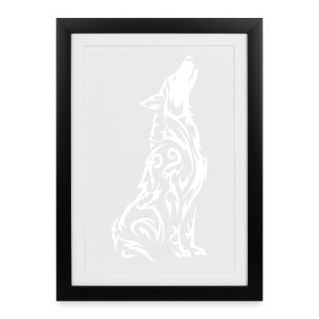 Wolf's Silhouette Tribal Pattern - Framed poster (27 × 37 cm) - black - Front