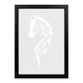 Style de ligne de tête de cheval tribal - Affiche encadrée (27 × 37 cm) - noir - Devant