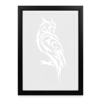 Tatouage noir et blanc de la chouette tribale - Affiche encadrée (27 × 37 cm) - noir - Devant