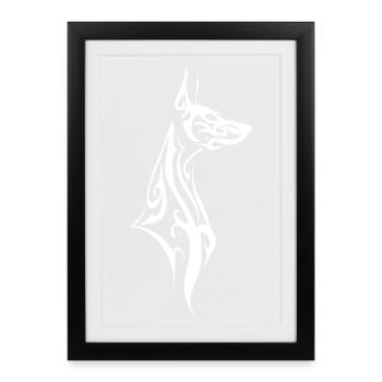 Doberman tribal Noir Blanc - Affiche encadrée (27 × 37 cm) - noir - Devant