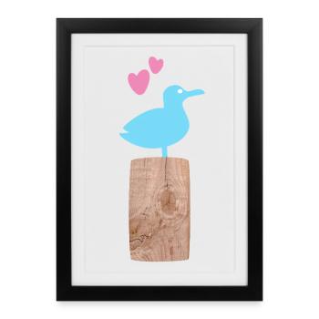 Plage de mouettes en bois Cœur mer du Nord mer Baltique plage estivale - Affiche encadrée (27 × 37 cm) - noir - Devant