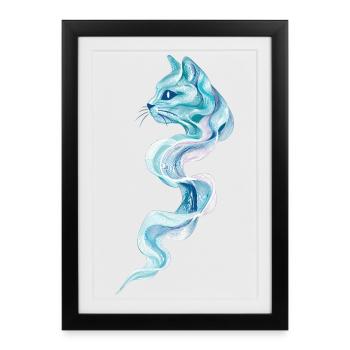 Liquid Flow Wave Cat Abstract Art Minimalism - Framed poster (27 × 37 cm) - black - Front