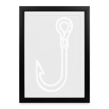 Pêche à l’hameçon blanc Pêcheur cadeau - Affiche encadrée (27 × 37 cm) - noir - Devant