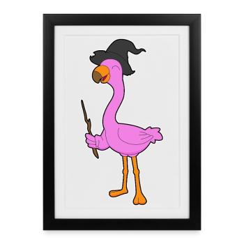 Chapeau de Sorcière Sorcière Flamant Rose - Affiche encadrée (27 × 37 cm) - noir - Devant