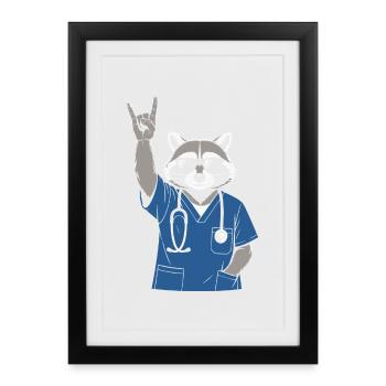 Infirmier Rock Raton Laveur - Humour Infirmière - Affiche encadrée (27 × 37 cm) - noir - Devant