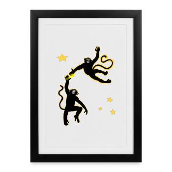 Two monkeys swinging a beer - Framed poster (27 × 37 cm) - black - Front