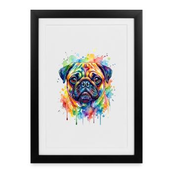 Aquarelle Explosion de Couleur Carlin - Affiche encadrée (27 × 37 cm) - noir - Devant