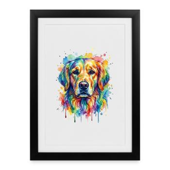 Rainbow Watercolor Dog Portrait - Framed poster (27 × 37 cm) - black - Front