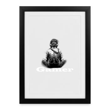 Gamer weiß - Gerahmtes Poster (27 × 37 cm) - Schwarz - Vorne