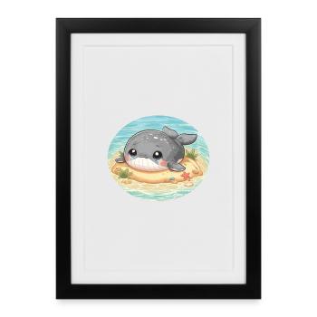 Baleine sur un banc de sable en mer - Affiche encadrée (27 × 37 cm) - noir - Devant