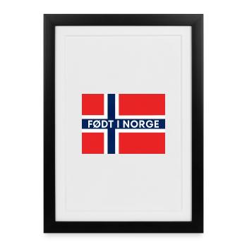 Norwegische Flagge – Geboren in Norwegen - Gerahmtes Poster (27 × 37 cm) - Schwarz - Vorne